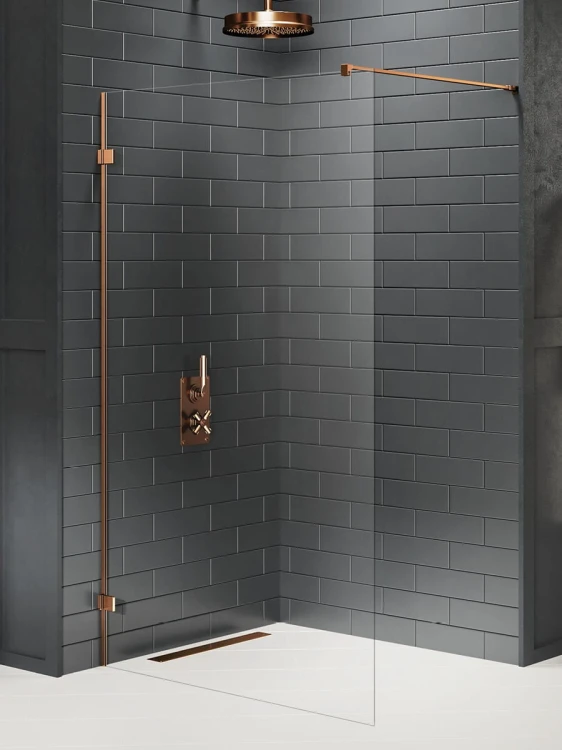 NZ4 KABINA AVEXA COPPER BRUSHED WALK-IN U 160x200 CZYSTE 8mm ACTIVE SHIELD 2.0
