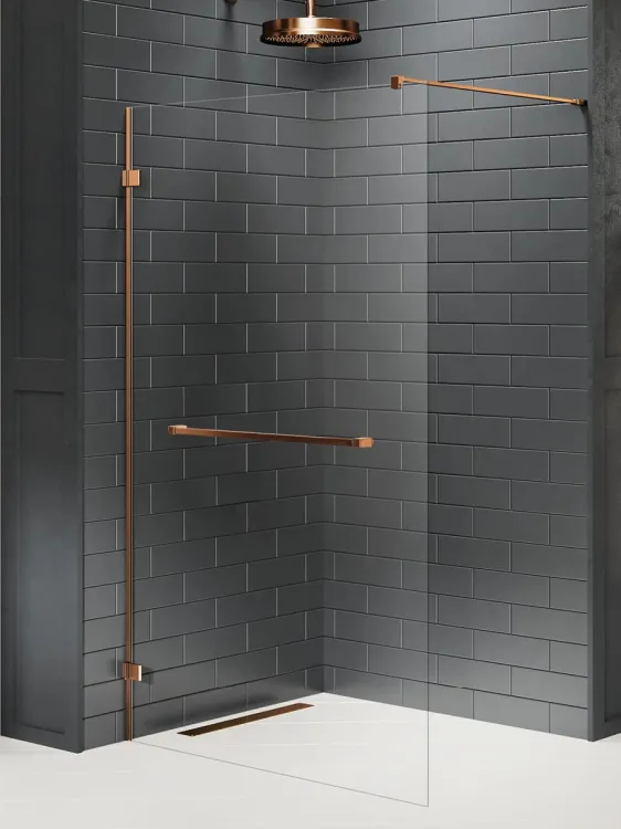 NZ4 KABINA AVEXA COPPER BRUSHED WALK-IN U 70x200 CZYSTE 6mm ACTIVE SHIELD 2.0 WIESZAK
