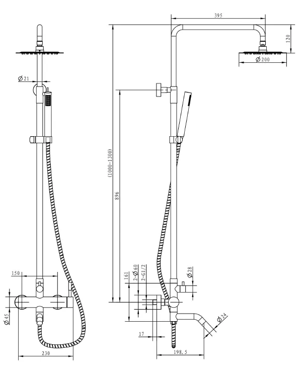 Zestaw prysznicowy z okrągłą deszczownicą 20 cm i baterią ścienną kompletna Sapho Minimal MI140 chrom