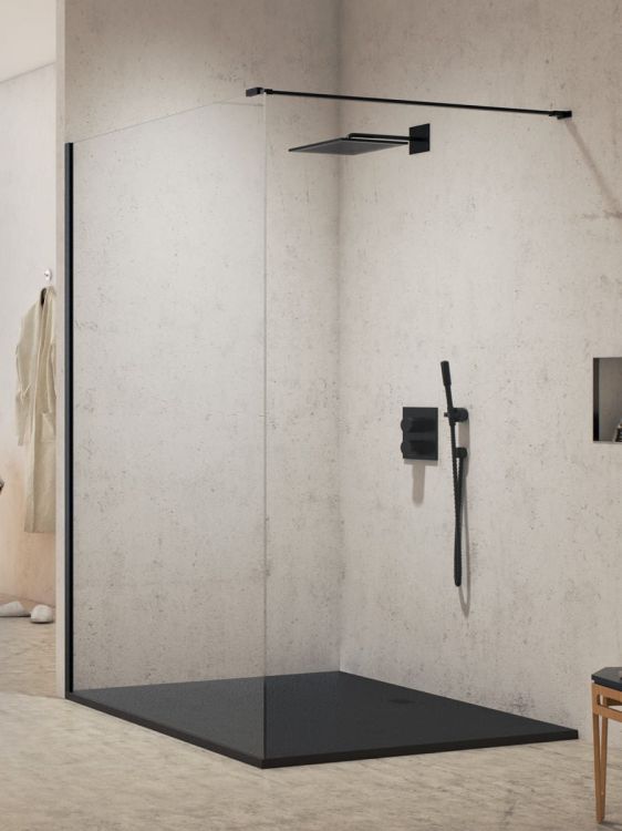 NZ4 KABINA NEW MODUS BLACK WALK-IN U 150x200 CZYSTE 8mm ACTIVE SHIELD 2.0