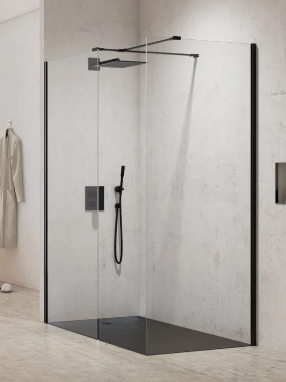 KABINA NEW MODUS BLACK WALK-IN U 140x90x200 CZYSTE 8mm ACTIVE SHIELD 2.0