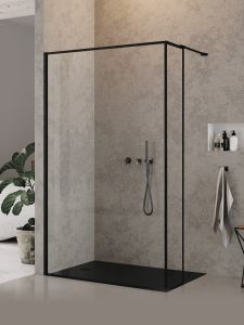 KABINA NEW MODUS BLACK ŚCIANKA U 130x200 CZYSTE 8mm ACTIVE SHIELD 2.0 WZÓR RAMKA
