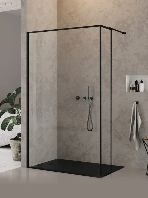 KABINA NEW MODUS BLACK ŚCIANKA U 130x200 CZYSTE 8mm ACTIVE SHIELD 2.0 WZÓR RAMKA