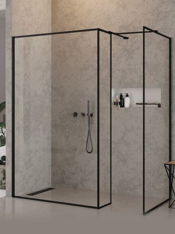 Przejdź do produktu KABINA NEW MODUS BLACK WALK-IN U 80x200 CZYSTE 8mm ACTIVE SHIELD 2.0 WZÓR RAMKA