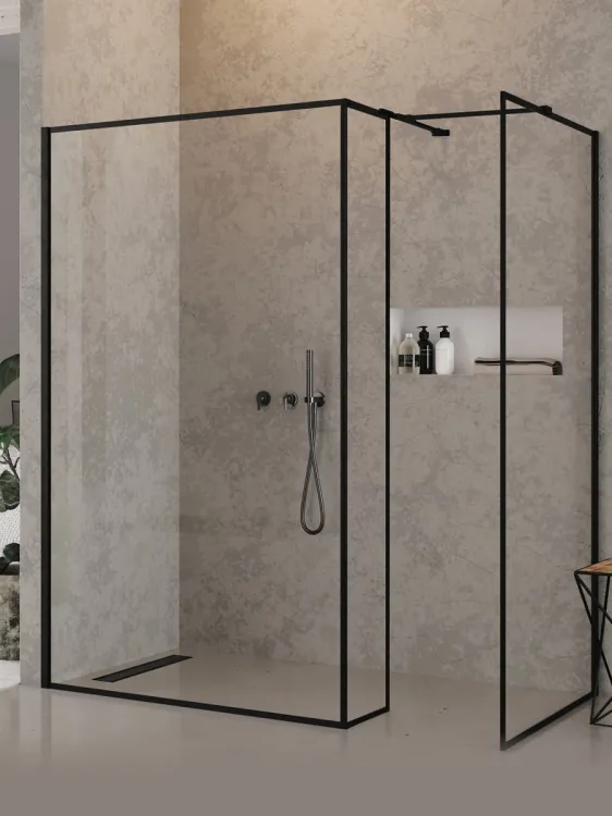 KABINA NEW MODUS BLACK WALK-IN U 90x200 CZYSTE 8mm ACTIVE SHIELD 2.0 WZÓR RAMKA