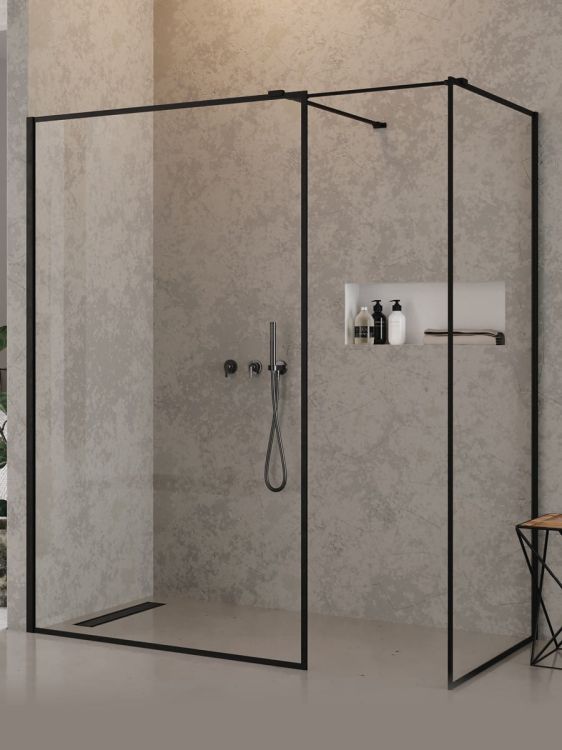 KABINA NEW MODUS BLACK WALK-IN U 150x90x200 CZYSTE 8mm ACTIVE SHIELD 2.0 WZÓR RAMKA