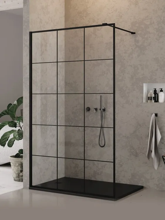 KABINA NEW MODUS BLACK ŚCIANKA U 100x200 CZYSTE 8mm ACTIVE SHIELD 2.0 WZÓR KRATKA