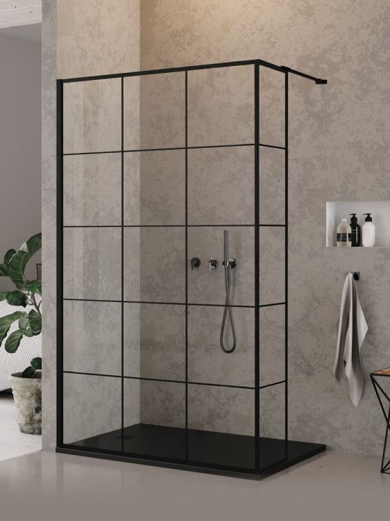 KABINA NEW MODUS BLACK ŚCIANKA U 90x200 CZYSTE 8mm ACTIVE SHIELD 2.0 WZÓR KRATKA