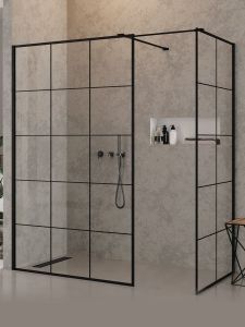 KABINA NEW MODUS BLACK WALK-IN U 170x90x200 CZYSTE 8mm ACTIVE SHIELD 2.0 WZÓR KRATKA