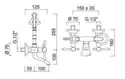 Retro bateria wannowa ścienna ze słuchawką prysznicową Giulini Praga 7500 chrom