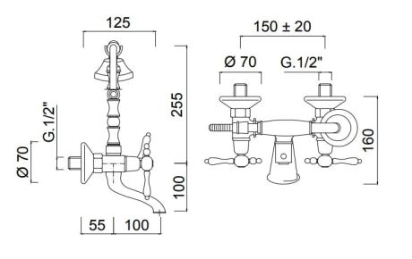Przejdź do produktu Retro bateria wannowa ścienna ze słuchawką prysznicową Giulini Praga 7500 chrom