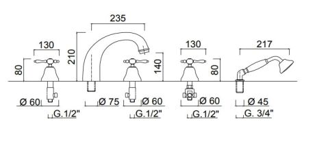 Przejdź do produktu Retro bateria wannowa 5-otworowa Giulini Praga 7560 chrom