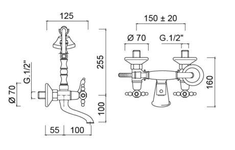 Przejdź do produktu Retro bateria wannowa ścienna z wężem i słuchawką Giulini Parigi chrom 7300