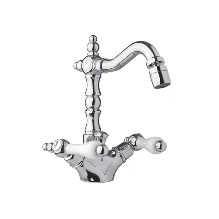 Retro bateria bidetowa z białymi uchwytami Giulini Praga Crystal 7558 chrom