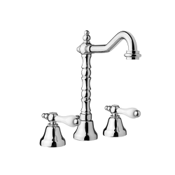 Retro bateria umywalkowa 3-otworowa z białymi uchwytami Giulini Praga Crystal bronzo 7512/S chrom