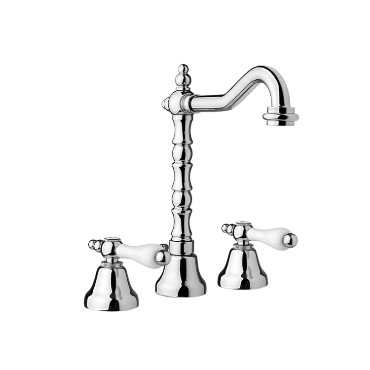Retro bateria umywalkowa 3-otworowa z białymi uchwytami Giulini Praga Crystal bronzo 7512/S chrom