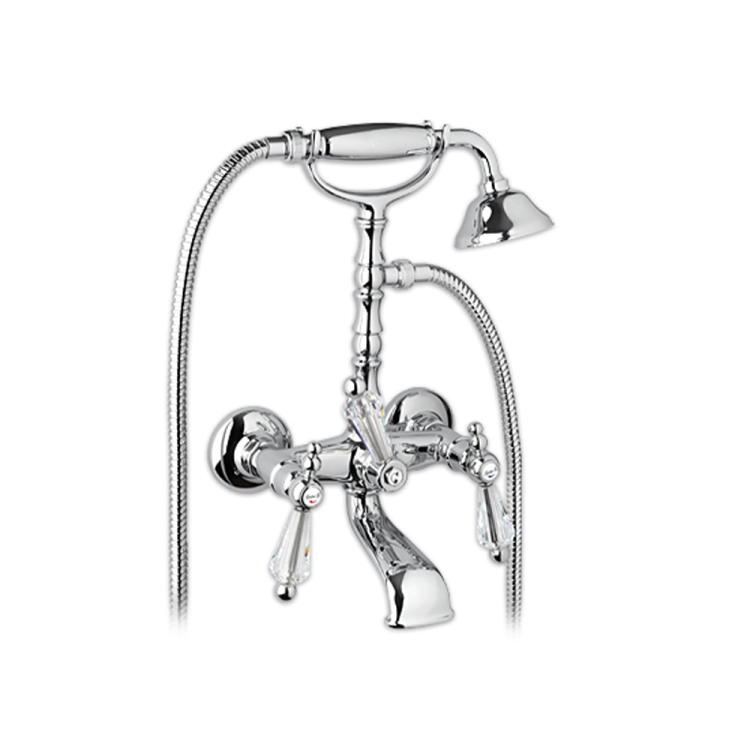 Retro bateria wannowa ścienna ze słuchawką prysznicową i kryształami Swarovskiego Giulini Praga Crystal 7500/S chrom