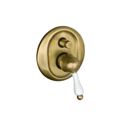 Retro bateria prysznicowa podtynkowa 2-drożna z białym uchwytem Giulini Praga 9564 bronzo