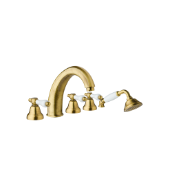 Retro bateria wannowa 5-otworowa z białym uchwytem Giulini Praga 7560 bronzo