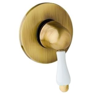 Retro bateria prysznicowa, podtynkowa 1-drożna z białym kryształem Giulini Harmony 9515 bronzo