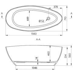 wanna Wlipse 156x71 cm rysunekt techniczny wanna wolnostojąca.JPG