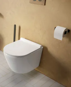 Miska WC bezkołnierzowa wisząca 48,5x35,5 cm Trend Caneo z deską WC Slim wolnoopadającą, stelażem podtynkowym Grohe i przyciskiem spłukującym chrom TR2169D+38827000