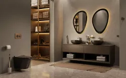 Miska WC czarny mat bezkołnierzowa 36x49 cm Trend Caneo z deską WC wolnoopadającą, stelażem podtynkowym Grohe Rapid SL 5w1 i przyciskiem chrom TR2196D-U18+Grohe5w1+38732000+38796000