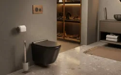 Miska WC czarny mat bezkołnierzowa 36x49 cm Trend Caneo z deską WC wolnoopadającą, stelażem podtynkowym Grohe Rapid SL 5w1 i przyciskiem chrom TR2196D-U18+Grohe5w1+38732000+38796000
