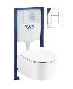 Miska WC bezkołnierzowa wisząca 36x50 cm Trend Corona z deską WC, stelażem podtynkowym Grohe i przyciskiem spłukującym chrom TR2197+38827000