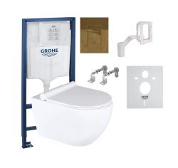 Miska WC wisząca 53x36 cm Trend Milagro ze stelażem Grohe Rapid SL Fresh i złotym przyciskiem Skate Cosmopolitan TR2210+39058000+38732GL0