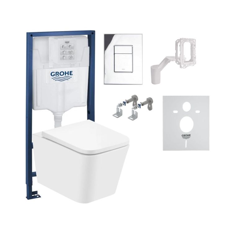 Miska WC bezrantowa wisząca 35x51 cm Trend Gravis ze stelażem podtynkowym Grohe SL 5w1 i przyciskiem spłukującym Grohe Skate Cosmopolitan chrom połysk TR2216+Grohe5w1 biały połysk
