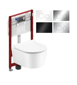 Miska WC bezkołnierzowa wisząca 50x36 cm z deską WC Slim Trend Corona ze stelażem podtynkowym i przyciskiem spłukującym TeceLoop Corona+9400407