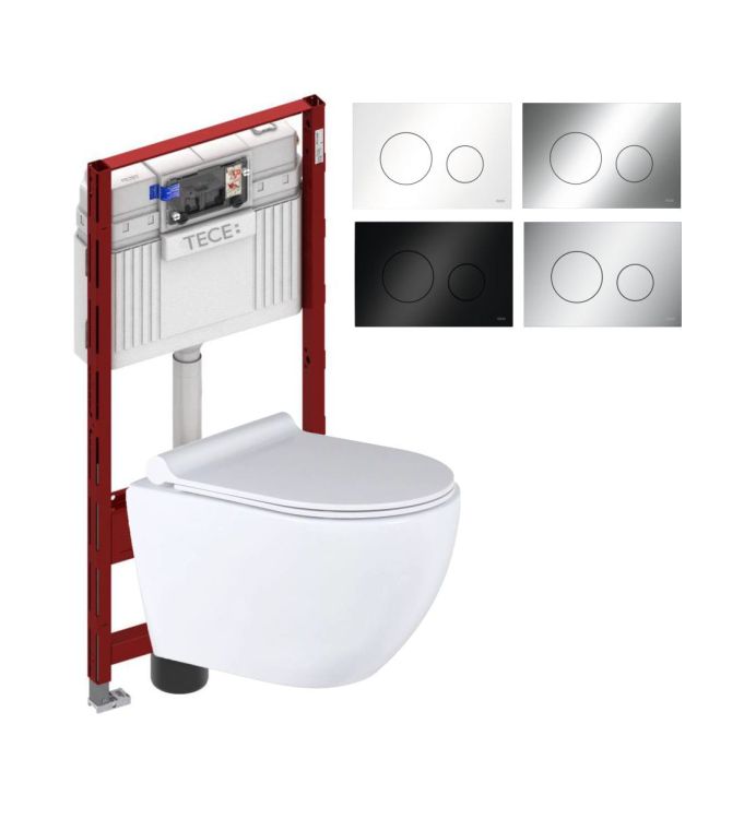 Muszla toaletowa wisząca 36x49 cm z deską i spłuczką Trend Caneo, przycisk TeceLoop w komplecie TR2196D+Tece
