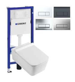 Miska WC bezkołnierzowa 36x57 cm Trend Accord z deską WC, stelażem podtynkowy Geberit i czarnym przyciskiem Delta50 TR2122D+111170001+156050001 biały połysk