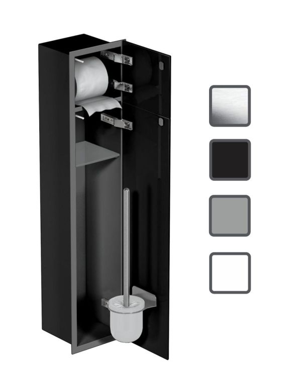 Schowek podtynkowy WC do szczotki i papieru toaletowego, do zabudowy w ścianie 18x82,2x15 cm MCJ F.PW2D LBL WC 800 czarny