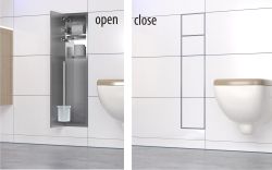 Schowek podtynkowy WC do szczotki i papieru toaletowego, do zabudowy kaflem 18x82,2x15 cm MCJ Z.PW2D LBL WC 800 stal szlifowana