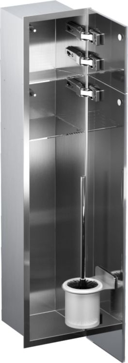 Schowek podtynkowy WC do szczotki i papieru toaletowego, do zabudowy w ścianie 18x82,2x15 cm MCJ F.PW2D WC 800 stal szlifowana