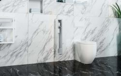 Do zabudowy kaflem schowek podtynkowy WC do szczotki i papieru toaletowego 18x83x16 cm MCJ stal nierdzewna kołnierz typu Zero Z.PW2T WC 800 - otwarty schowek