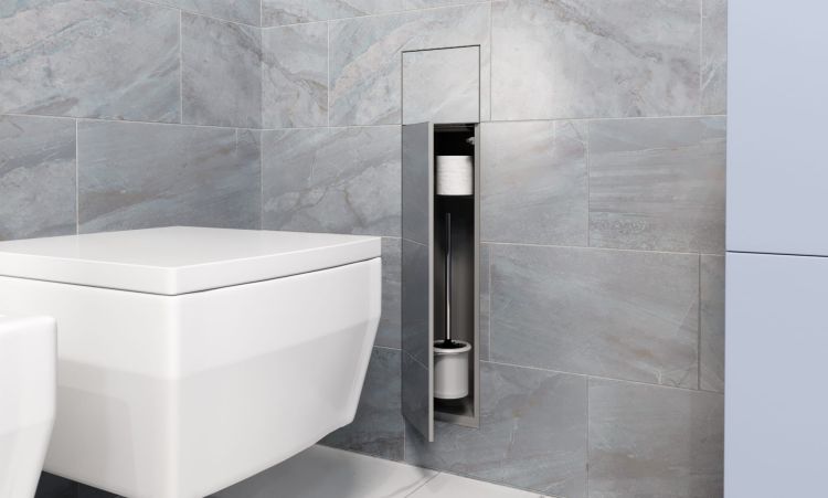 Do zabudowy kaflem schowek podtynkowy WC do szczotki i papieru toaletowego 18x83x16 cm MCJ stal nierdzewna kołnierz typu Zero Z.PW2T WC 800