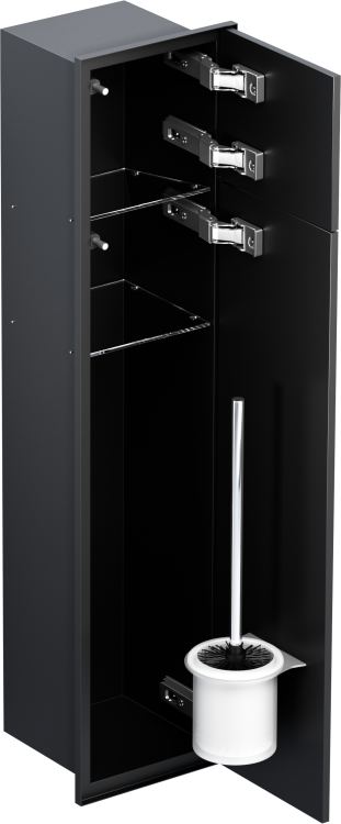 Do zabudowy kaflem schowek podtynkowy WC do szczotki i papieru toaletowego 18x83x16 cm MCJ kołnierz typu Zero Z.PW2T LBL WC 800 czarny, malowany proszkowo