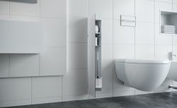 Schowek podtynkowy WC do szczotki i papieru toaletowego, do zabudowy w ścianie 18x82,5x15 cm kołnierz typu Flat MCJ biały połysk białe szkło F.PWAD LWH WC 800