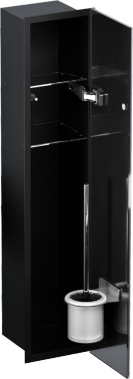 Schowek podtynkowy WC do szczotki i papieru toaletowego, do zabudowy w ścianie 18x82,5x15 cm kołnierz typu Flat MCJ F.PWAD LBL WC 800 czarny