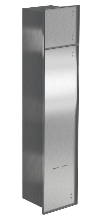 Do zabudowy kaflem schowek WC do szczotki i papieru toaletowego 18x83x16 cm MCJ Z.PW2T WC 800 - kołnierz typu Zero z drzwiczkami do zabudowy kaflem, bez wystawania poza ścianę