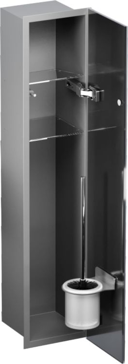 Schowek podtynkowy WC do szczotki i papieru toaletowego, do zabudowy w ścianie 18x82,5x15 cm kołnierz typu Flat MCJ stal nierdzewna F.PWAD LGR WC 800 szary