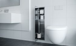 Schowek podtynkowy WC do szczotki i papieru toaletowego, do zabudowy w ścianie 18,5x98,1x16,2 cm kołnierz typu Zero MCJ stal szlifowana Z.PW2D WC 950