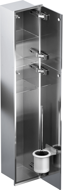 Schowek podtynkowy WC do szczotki i papieru toaletowego, do zabudowy w ścianie 18,5x98,1x16,2 cm kołnierz typu Zero MCJ stal szlifowana Z.PW2D WC 950