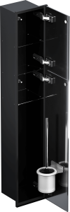 Schowek podtynkowy WC do szczotki i papieru toaletowego, do zabudowy w ścianie 18,5x98,1x16,2 cm kołnierz typu Zero MCJ stal nierdzewna lakierowana na kolor czarny szkło białe Z.PW2D WC LBL 950