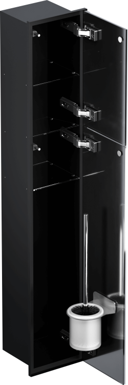 Schowek podtynkowy WC do szczotki i papieru toaletowego, do zabudowy w ścianie 18,5x98,1x16,2 cm kołnierz typu Zero MCJ stal nierdzewna lakierowana na kolor czarny szkło białe Z.PW2D WC LBL 950
