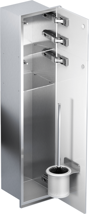 Schowek podtynkowy WC do szczotki i papieru toaletowego, do zabudowy w ścianie 18,5x83,1x16,2 cm kołnierz typu Zero MCJ stal szlifowana Z.PW2D WC 800