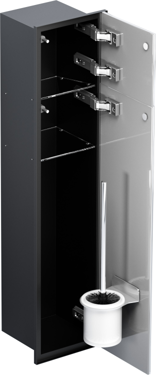 Schowek podtynkowy WC do szczotki i papieru toaletowego, do zabudowy w ścianie 18x83x16 cm stal lakierowana na czarno kołnierz typu Zero MCJ Z.PW2D WC LBL 800